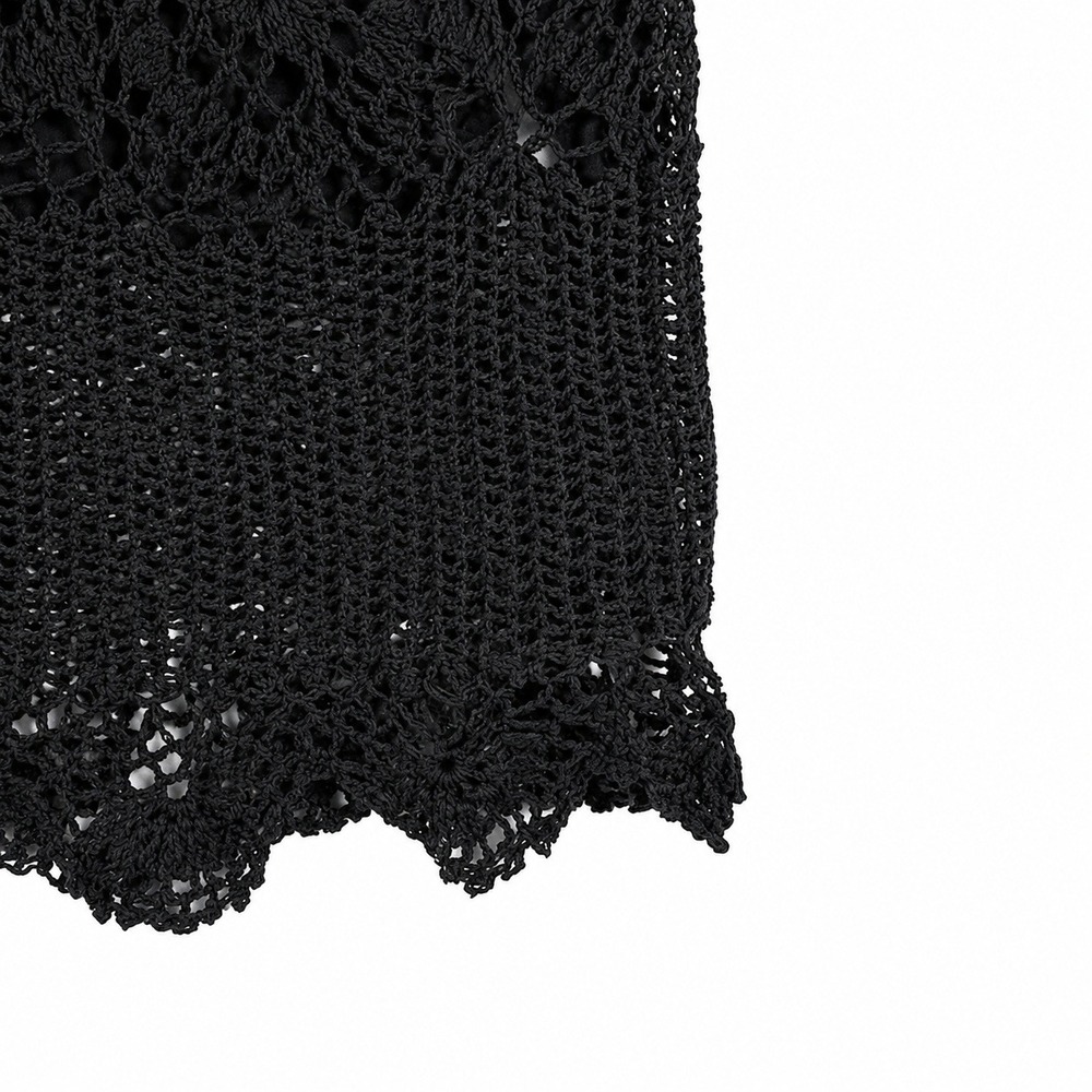 Marisol Black Crochet Tunic Top Women XL Cotton Lined Boho Long Sleeve - Picture 8 of 10